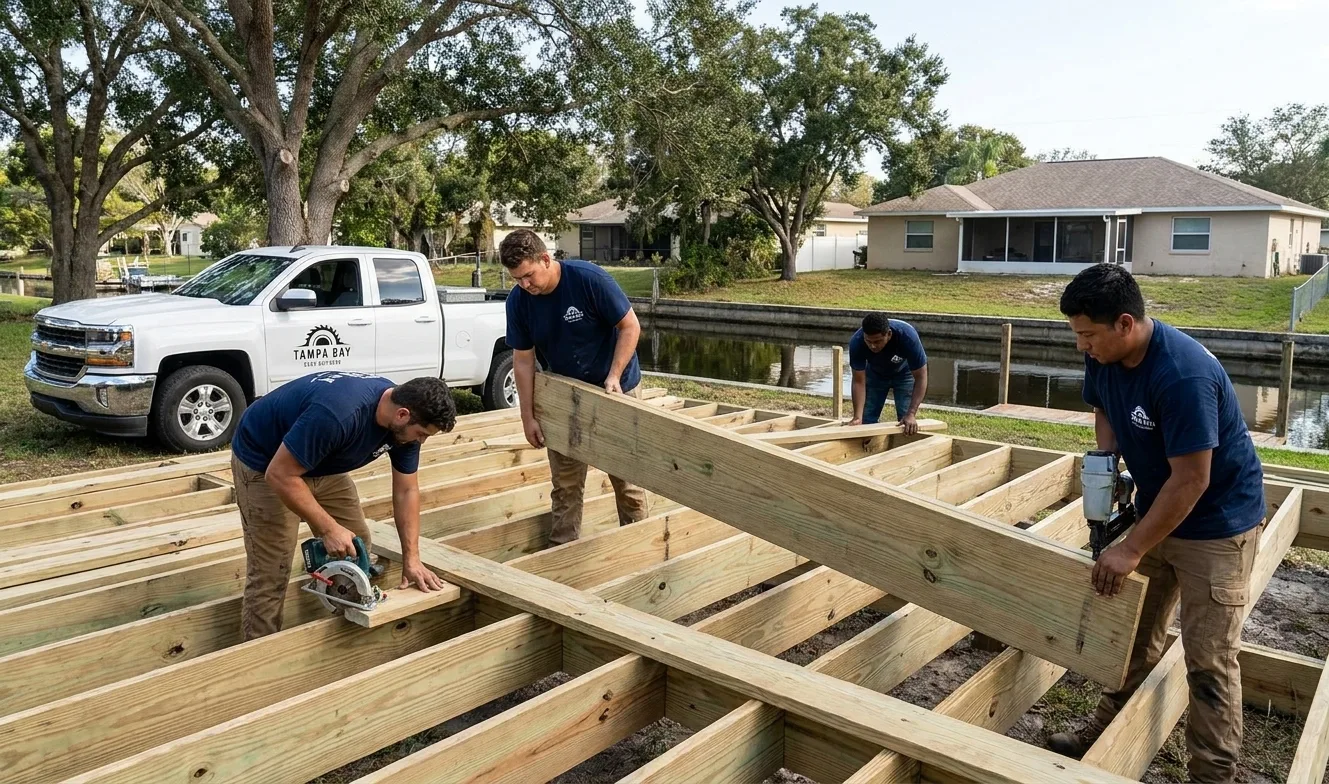 Tampa Bay deck builder working on a job site