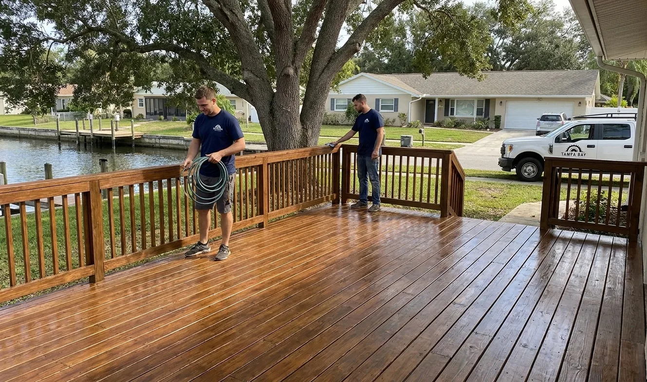 Deck repair and staining project in Tampa