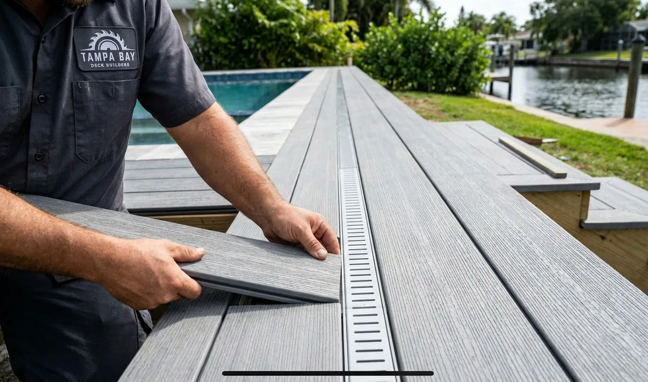 Slip-resistant composite pool deck with proper drainage detail in Tampa