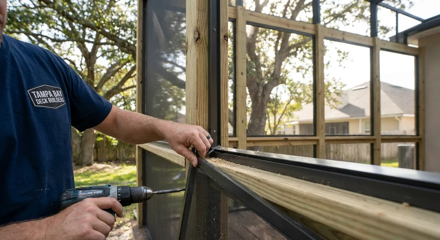 Screened deck enclosure detail built by Tampa Bay Deck Builders